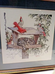 Punto de aguja punto de cruz para gatos y pájaros arte popular punta de aguja - Imagen 1 de 3