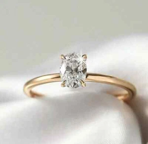 1.25Ct Oval Cut VVS1 Moissanite Solitaire Engagement Ring 14K Yellow Gold Plated - Picture 1 of 4