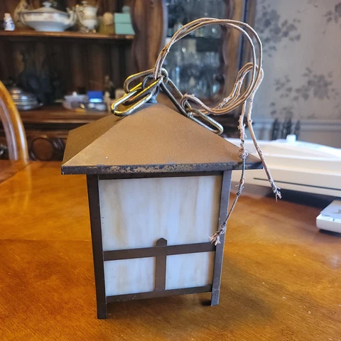 Antique Arts & Crafts Hand Hammered Copper Milk Glass Exterior Light Fixture Cover