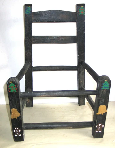 Vintage Wooden Child's Chair Frame Painted Black 17" tall primitive  FREE SH Cover
