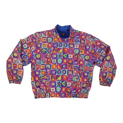 Vintage Liz Claiborne Sport Jacket 80's Women's PM Pink Geometric Windbreaker - Image 1 of 4