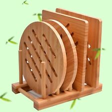 Bamboo Trivet Hot Pads Holders Set of 2 Square 2 Roundness 1 Storage Rack