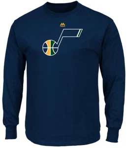 Utah Jazz Men's Blue Majestic Logo 2 Long Sleeve T Shirt - Picture 1 of 4