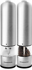 Electric Stainless Steel Tall Sea Salt and Pepper Grinder Set with Ceramic Blade