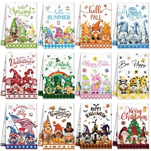 12 Pcs Seasonal Kitchen Towels Set for All Holidays Gnome Dish Towels Fall Hallo - Picture 1 of 7