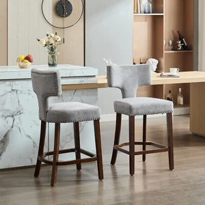 Modern Counter Height Bar Stools Set of 2 Dining Chair Farmhouse Copper Nail - Bild 1 von 8