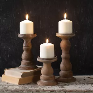 Set 3 Wooden Pillar Candle Holders - Picture 1 of 1
