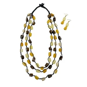 Multi Strand Resin Necklace and Earring Set Boho Jewelry Lucite Necklace - Picture 1 of 2