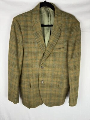 Blazer Vintage Años 70 Mezcla Lana Cuadros Verde Amarillo Unisex Boho Boyfriend Forrado Foto 1 de 4