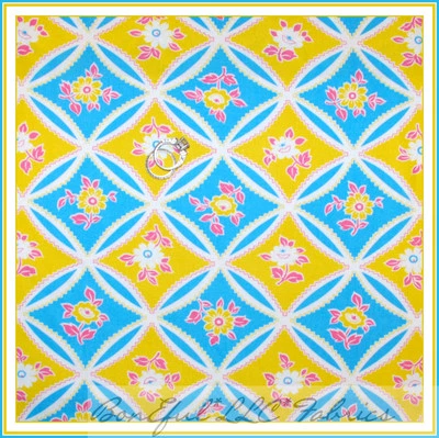 BonEful Fabric FQ Cotton Quilt VTG Yellow Aqua Blue Pink Flower Dot Bohemian Kid - Image 1 of 4