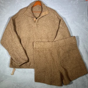 Skims Cozy Knit Set Womens 2X/3X Camel Brown Sherpa Sweatshirt Shorts Loungewear - Picture 1 of 17