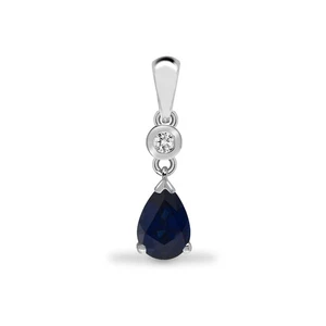 9ct White Gold Jewelco London Diamond Sapphire Happy Tear Solitaire Drop Pendant - Picture 1 of 5