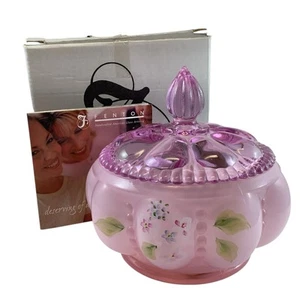 Fenton Pink Candy Dish Powder Box Vanity Jar Beaded Melon Hand Painted V. Cline - Picture 1 of 16