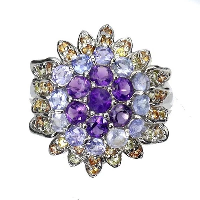 Anello in argento sterling 925 tondo ametista zaffiro tanzanite gemma gioielli 9 - Immagine 1 di 4
