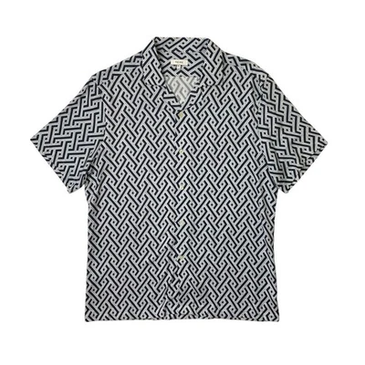 Camisa Reiss Para Hombres XL Extra Grande Blanca Azul Marino Viscosa Uptown Cuello Cubano Abotonada Foto 1 de 4