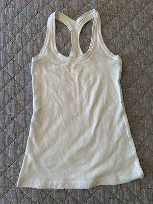 Camiseta sin mangas Lululemon Razorback para mujer talla 2 blanca azul moteada XS gimnasio deportivo Foto 1 de 4