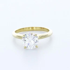 2.2CT Lab-Created Diamond E/VVS2 Round Cut 18K Gold Prong Classic Solitaire Ring - Picture 1 of 7