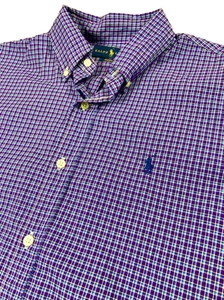 Ralph Lauren Shirt Mens Medium Purple Blue Plaid Button Down Classic Pony Logo - Picture 1 of 7