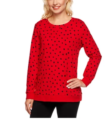 Denim & Co. - Sudadera activa de felpa francesa a lunares - Rojo otoño - 95 % algodón Foto 1 de 4