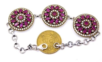 925 Sterling Silver Created Ruby & Zircon Cut Stone Bracelet For Woman's Gifts - Image 1 of 4