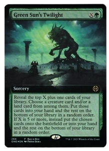 MTG GREEN SUN'S TWILIGHT FULL ART BUY-A-BOX FOIL PROMO GREEN SEE SCANS FOR GRADE - Picture 1 of 2