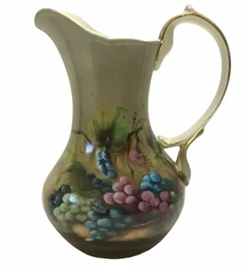 Lisa White Water Pitcher 10.5" Porcelain Vineyard Blessings Grapes Art Deco - Picture 1 of 6