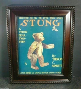 Antique 1908 Sheet Music: STUNG A Teddy Bear Two-Step Ex. Cond. FRAMED - Picture 1 of 5