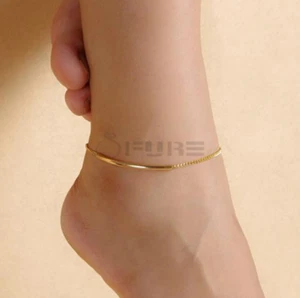 Pulsera Tobillera Ajustable Plata Lisa Oro Tobillera Pie Tobillo Cadena Verano - Imagen 1 de 12