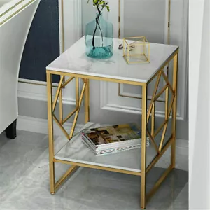 2-Tier Marble Coffee Table Sofa Side End Table Lamp Table 40cm Square Hold 85 kg - Picture 1 of 12