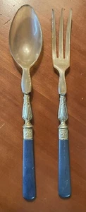 French Art Deco Horn & Silver Plate Fork & Spoon Salad Servers Rare - Nice - Picture 1 of 11