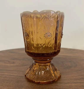 Vintage Fenton Paneled Daisy Vine Dipped Amber Glass Toothpick Holder 3.5" - Picture 1 of 7
