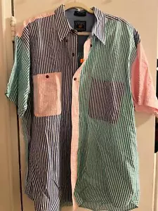 Chaps Ralph Lauren Short Sleeve Striped Cotton Color Block Button Down Shirt XL - Picture 1 of 3
