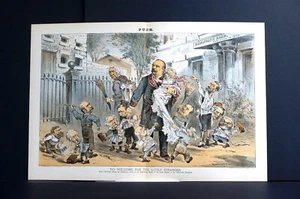 Cleveland Adopts Infant Civil Service Reform 1885 PULITZER Puck Political Print - Picture 1 of 18