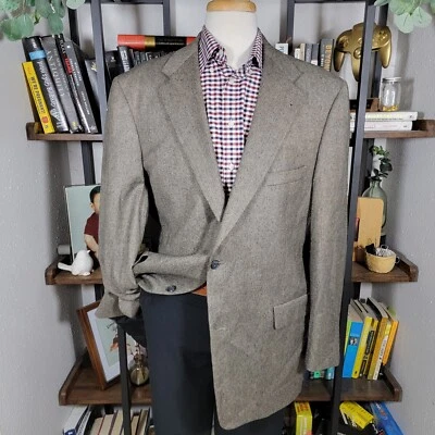 Abrigo deportivo Roundtree Yorke para hombre marrón espiga lana cachemir mezcla talla 46L Foto 1 de 4