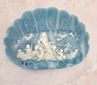 Vintage Blue Incolay Stone Venus & Cherubs Clam Shell Dish #976