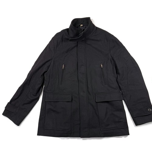 Burberry giacca lana uomo grande nera invernale tasche zip cappotto a scatto