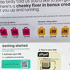 3 cartes sim giffgaff 5€ crédit gratuit avec première recharge 02 réseau - Photo 1/1
