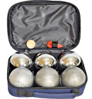 Lot de six boules métalliques 73 mm avec accessoires et sac/étui bleu - ensemble pétanque