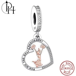 Cheerleader Charm Sport Dangle Genuine 925 Silver & Rose Gold The Best Dance - Picture 1 of 5