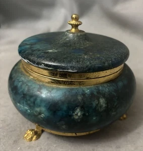 6” Carved Emerald Green Marble Oriental  Hinged Covered Bowl Trinket Box - Picture 1 of 6