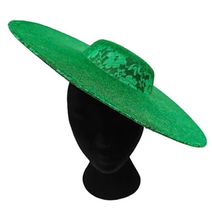 green lace large wide brim DIY fascinator base wedding hat Kentucky Derby Ascot - Picture 1 of 4