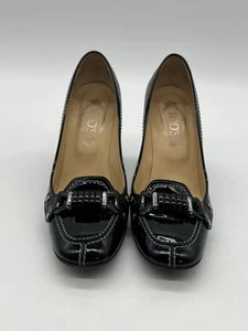 Tods Womens 9.5 Black Patent Leather High Pump Heeled Horsebit Split Toe Shoes. - Picture 1 of 15
