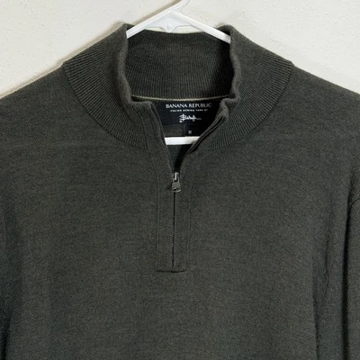 Suéter BANANA REPUBLIC Para Hombre Talla M 100% Lana Merino Italiana 1/4 Cremallera Verde Bosque Foto 1 de 4