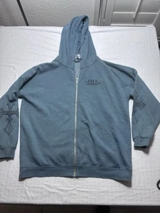 Daisy Street Women's XL Over sized Zip Up Hoodie Blue Green With Cross - Picture 1 of 13