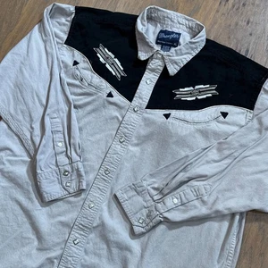 Vintage Wrangler Shirt Mens XL Brown Diamond Pearl Snap Western Pockets Cowboy - Picture 1 of 9
