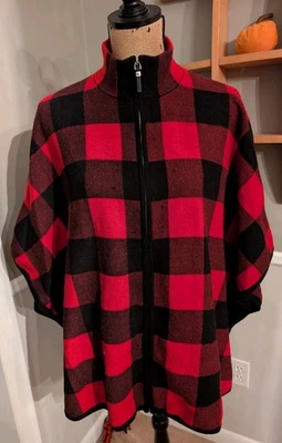 Poncho capa Nicole Miller New York Buffalo a cuadros rojo y negro talla L/XL Foto 1 de 4