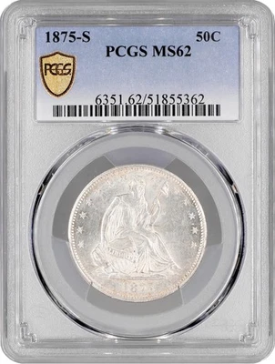 USA half dollar 1875 S, PCGS MS62, "Seated Liberty Half Dollar" silver coin - Image 1 of 2