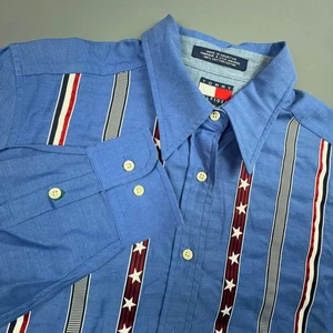Vintage Tommy Hilfiger Button Up Shirt Womens 10 Blue Stars Stripes NWT Patriot - Picture 1 of 9