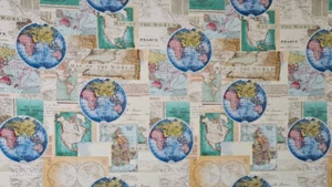 World Map Fabric by David Textiles Cotton 22 X 42 Inches - Picture 1 of 3