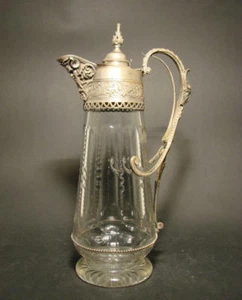 Bierkanne, qualitätvoll gearbeitet. 19.Jh. Glas handgeschliffen. Versilbert. - Bild 1 von 1